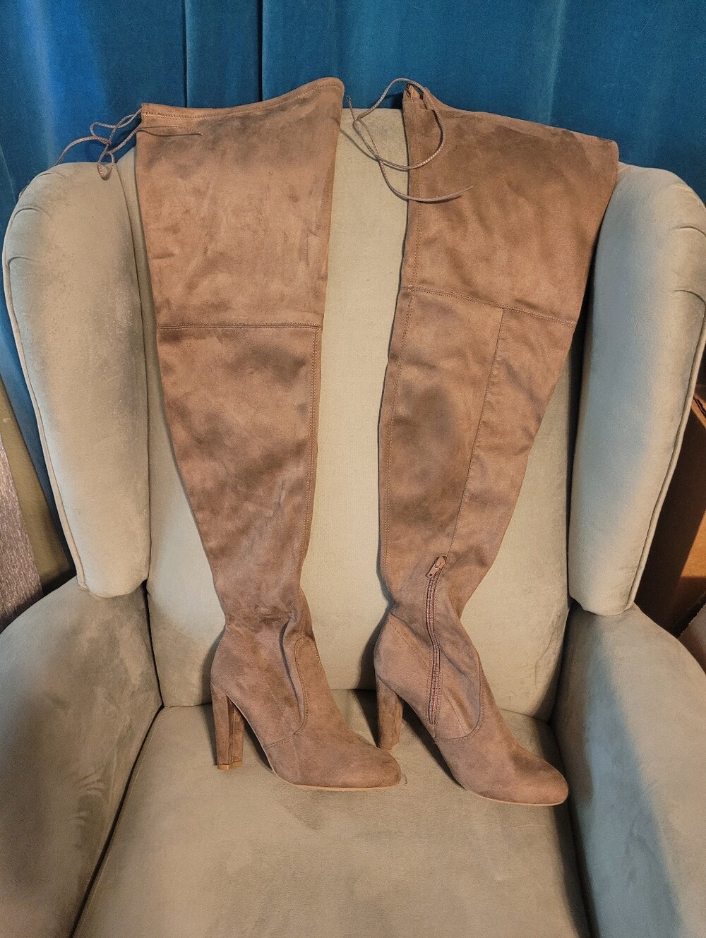 Wild DIVA lounge, Over-the-Knee Tan Faux Suede Heeled Boots - Women's Fashion